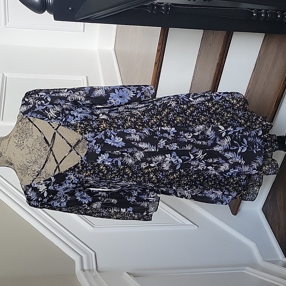 Free People Crochet Tunic Dress XS Curved Ruffle Hem Lined - Picture 4 of 11